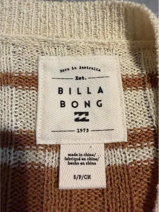 Billabong Cropped Sweater Women's Small Clare Long Sleeve Striped Brown (A14) - Picture 3 of 6